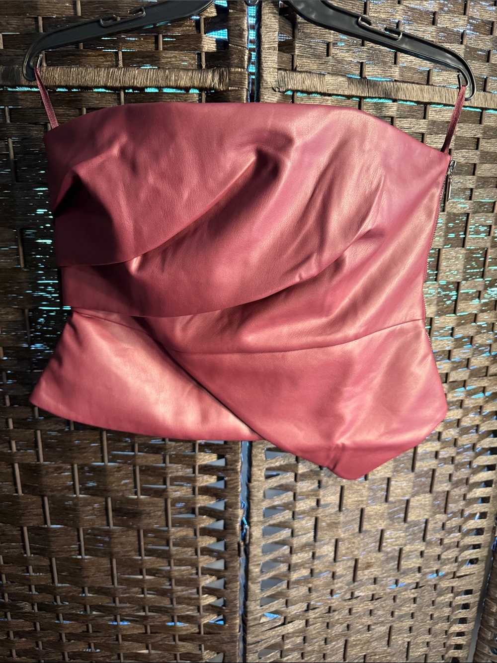WHBM White House Black Market Draped Faux Leather Bustier Refined Red Size 6 - Picture 7 of 13